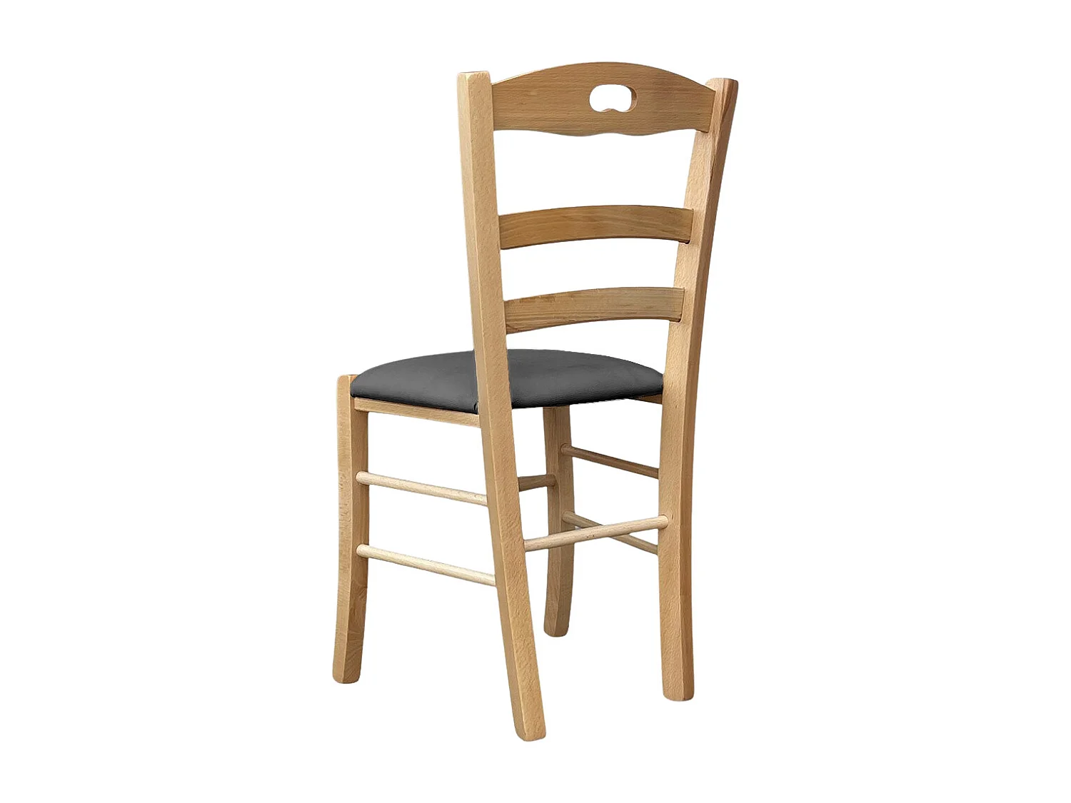 Chaise en bois Loris naturel avec assise rembourrée en éco-cuir anthracite