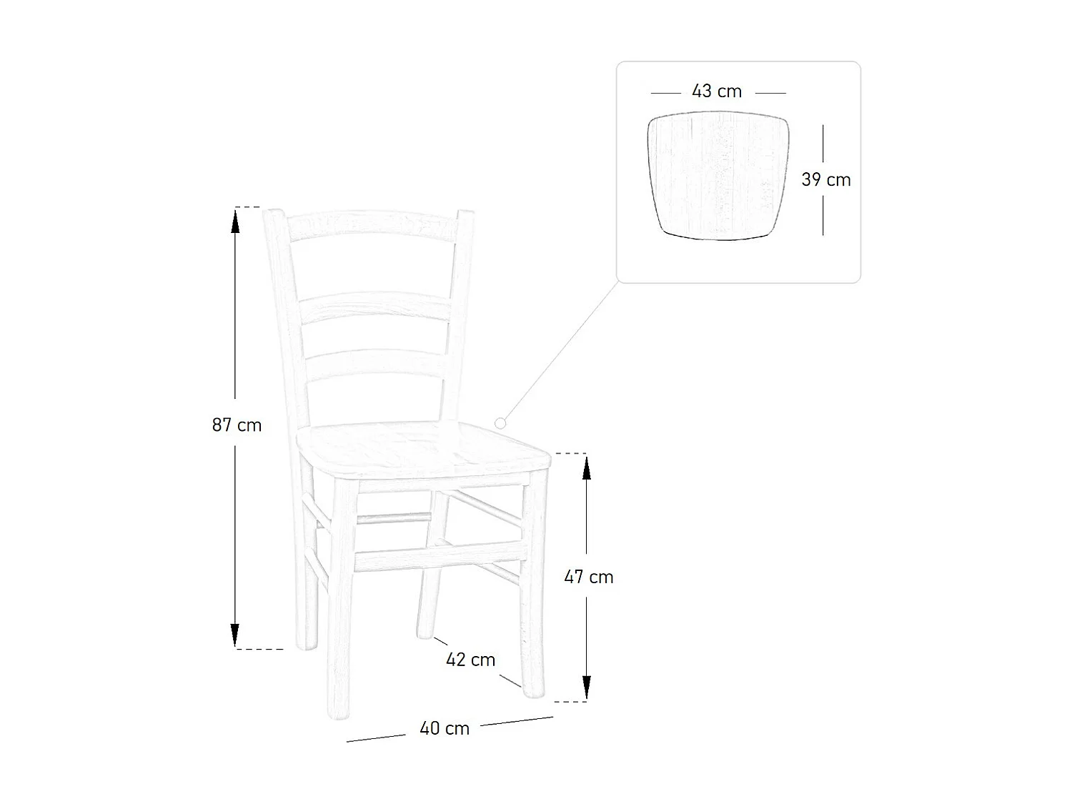 Chaise de salle à manger Venice avec assise en bois massif de noyer foncé