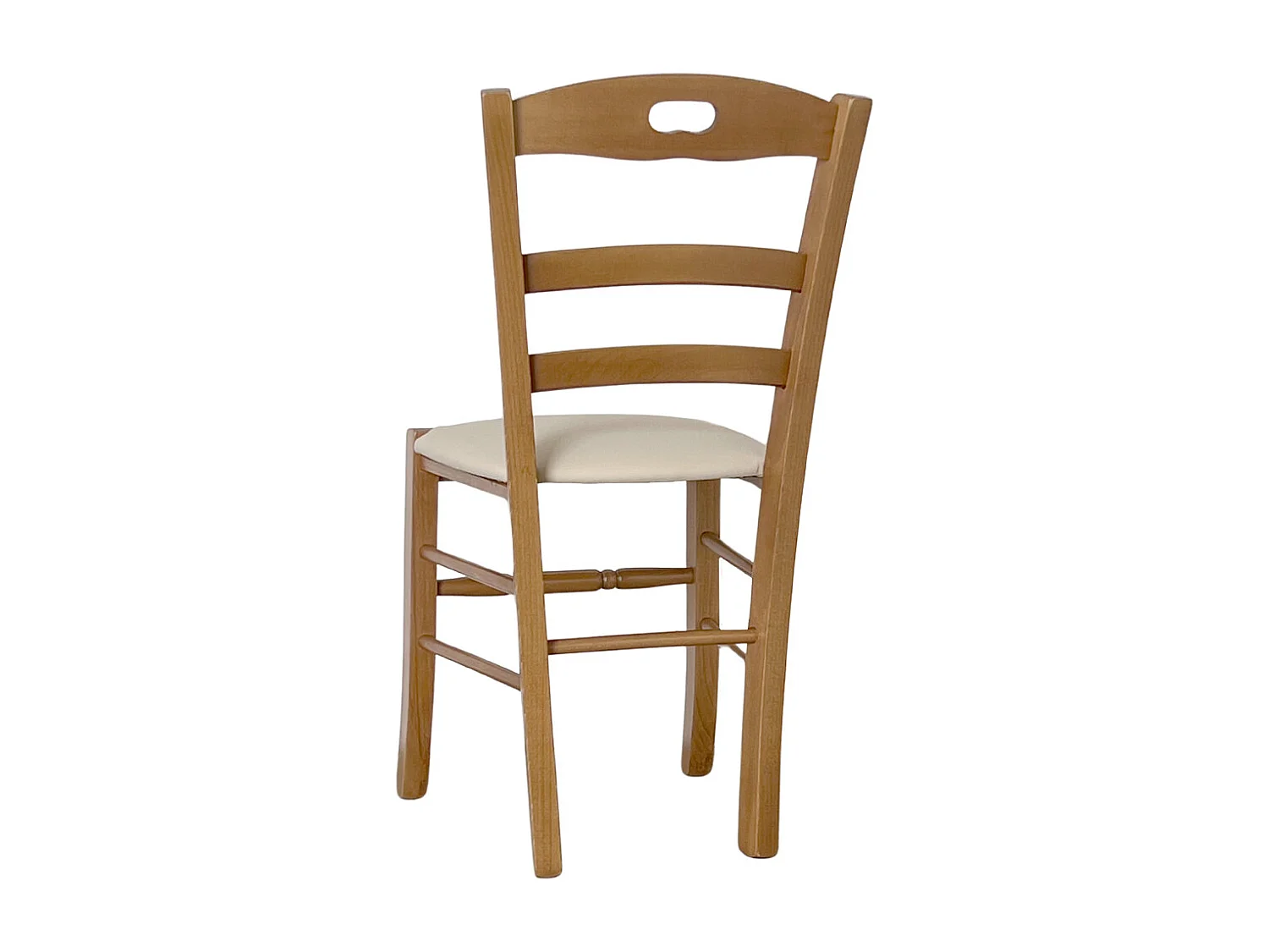 Silla Loris en nogal claro con asiento de piel sintética color beige crema