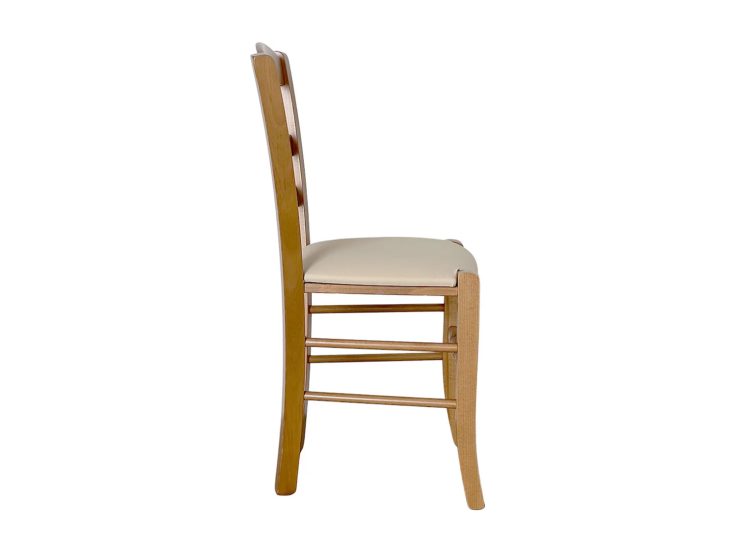 Silla Loris en nogal claro con asiento de piel sintética color beige crema