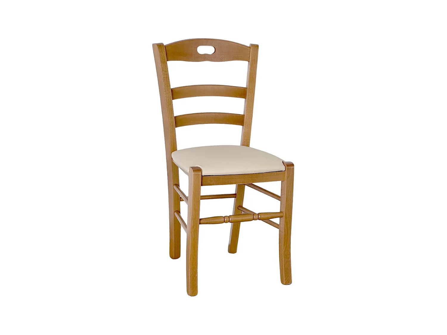 Chaise Loris en noyer clair avec assise en similicuir beige crème