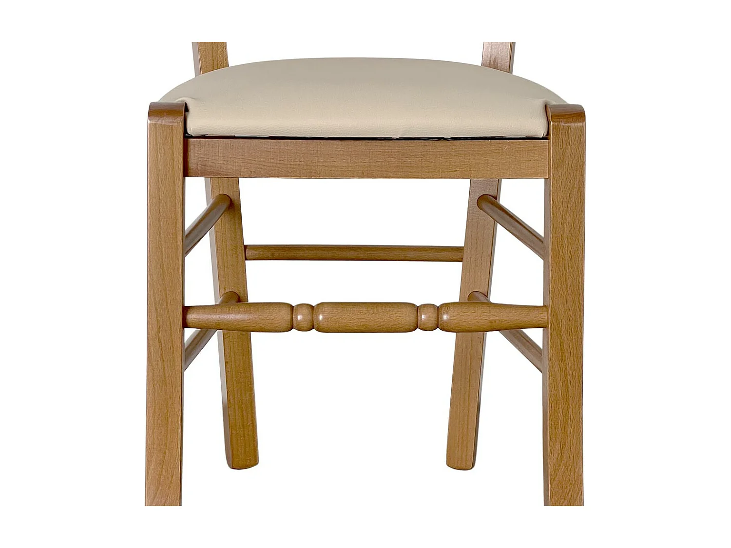 Chaise Loris en noyer clair avec assise en similicuir beige crème