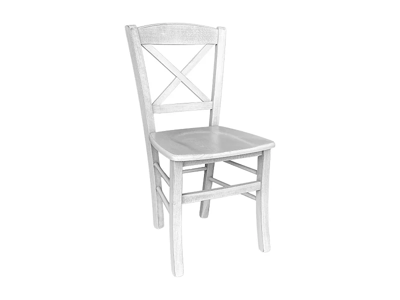 Silla de madera veneciana antigua cruz blanca con asiento de madera