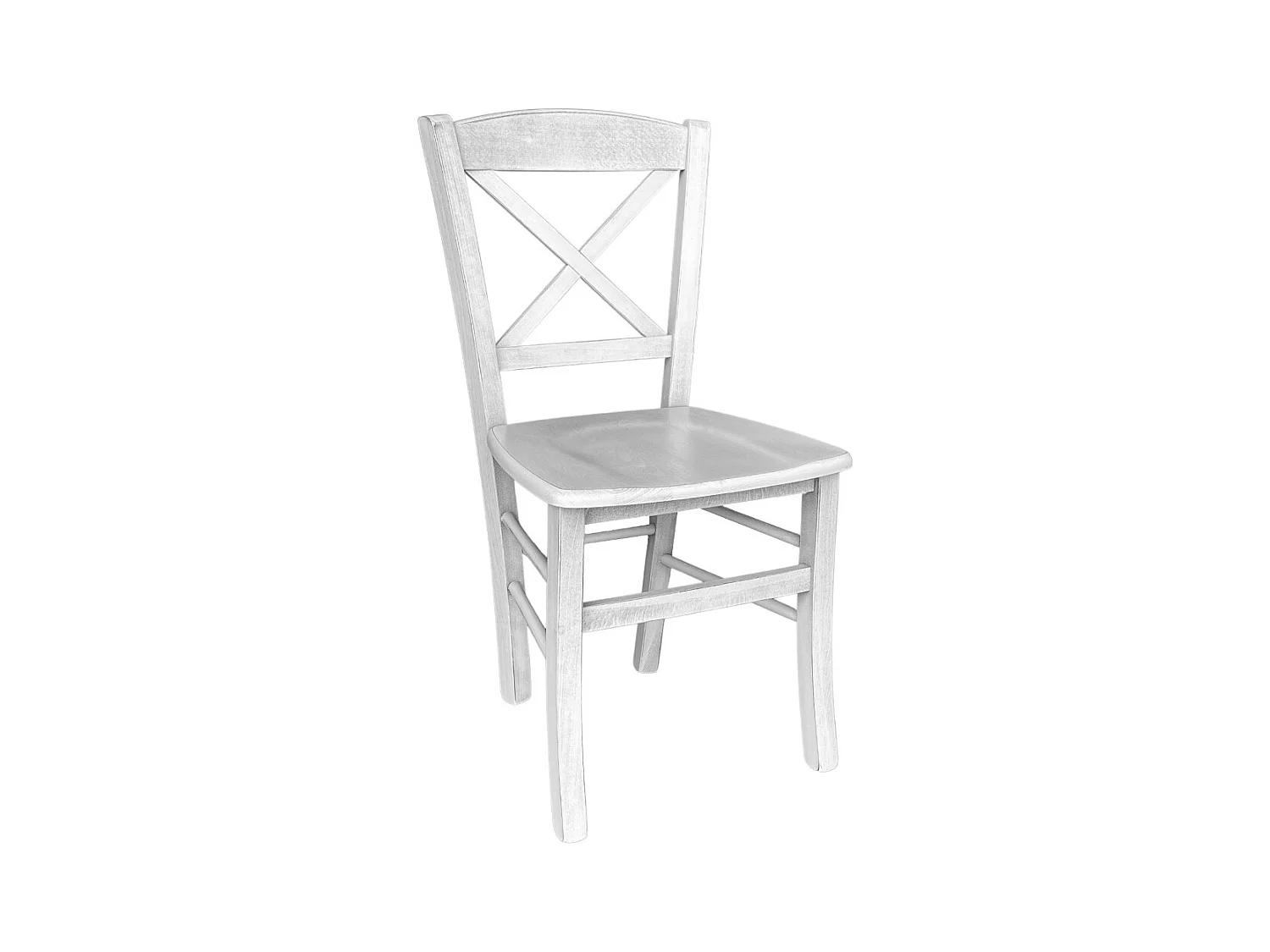Chaise en bois de Venise antique croix blanche avec assise en bois