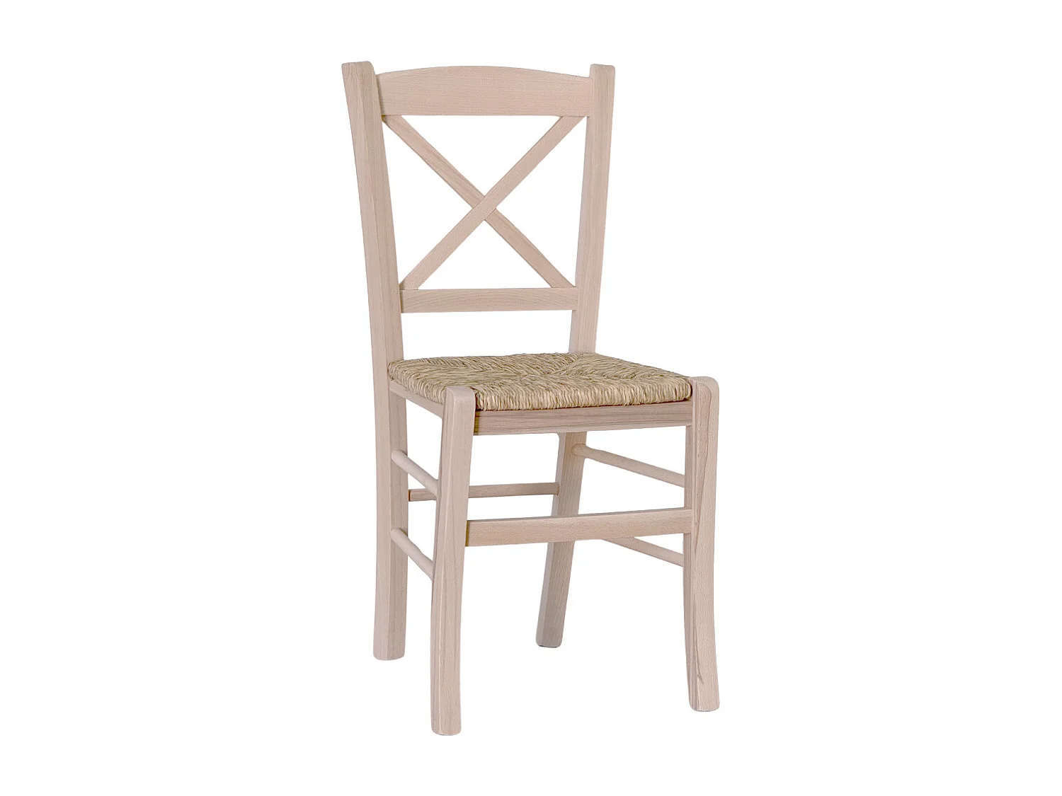 Silla de madera en forma de cruz con asiento de paja cruda para pintar