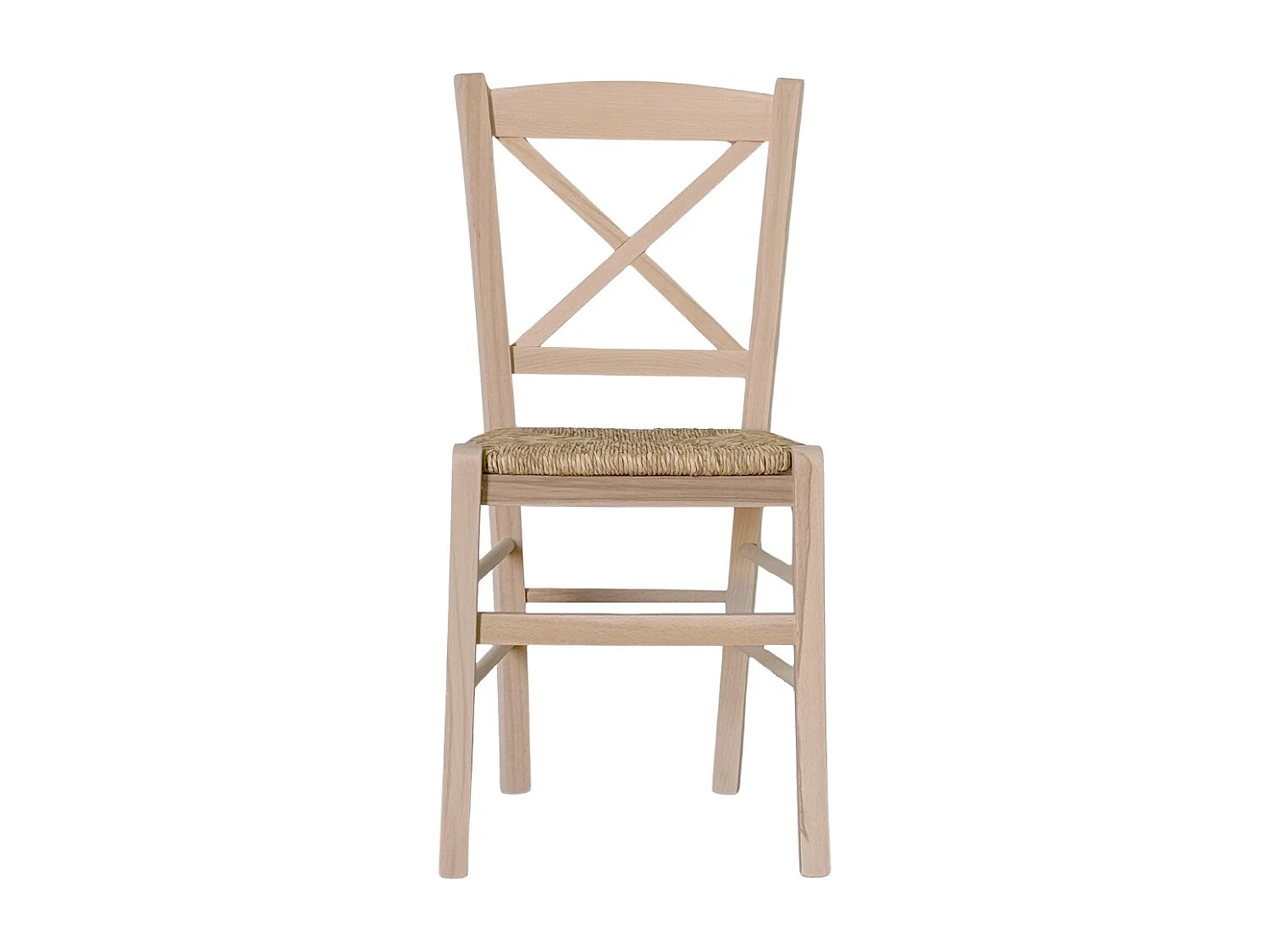 Silla de madera en forma de cruz con asiento de paja cruda para pintar