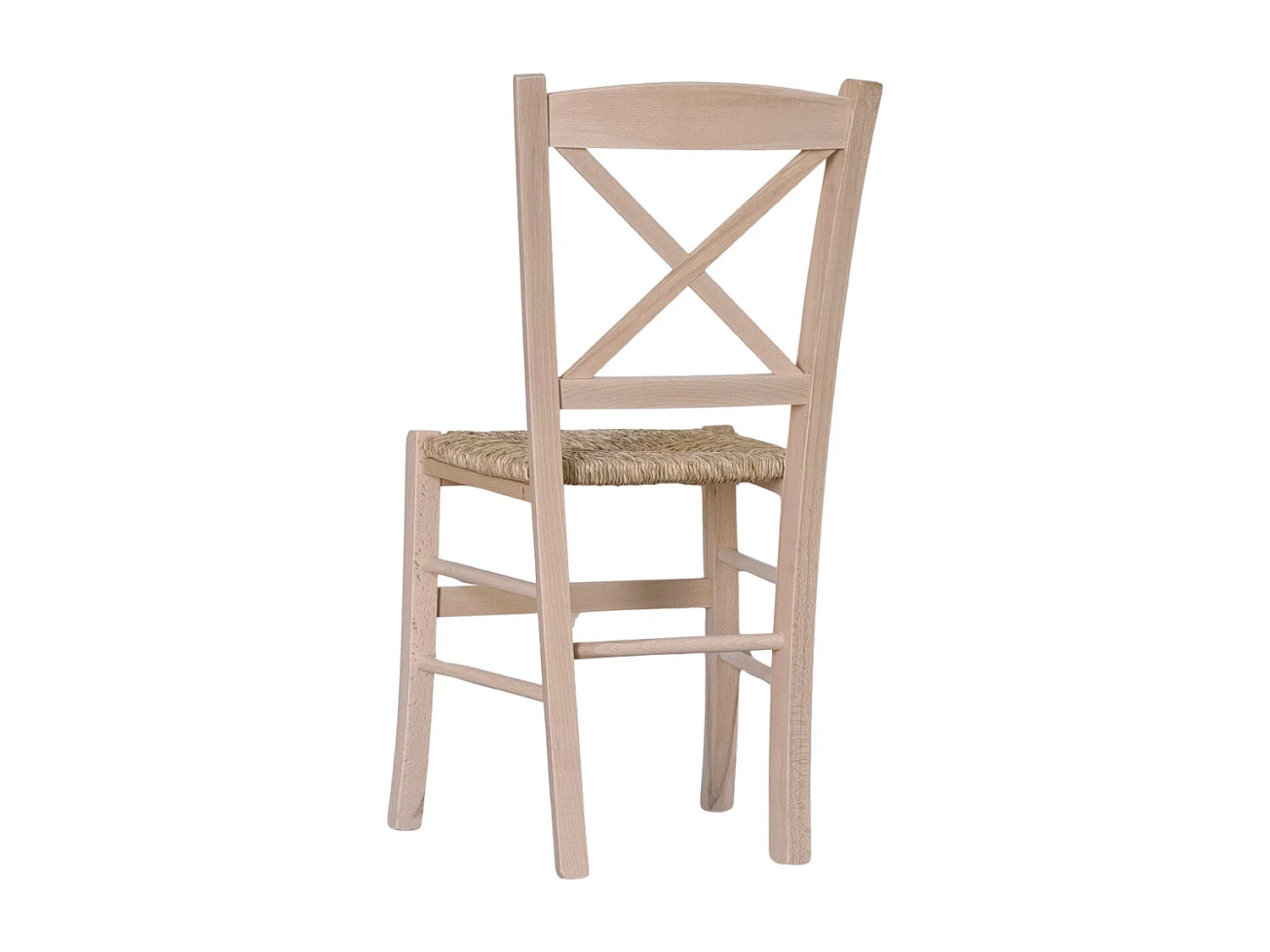 Silla de madera en forma de cruz con asiento de paja cruda para pintar