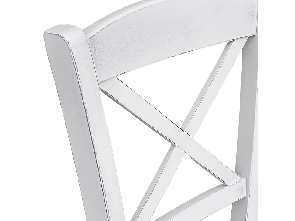 Chaise en bois de Venise croix blanche antique avec assise en simili cuir gris tourterelle