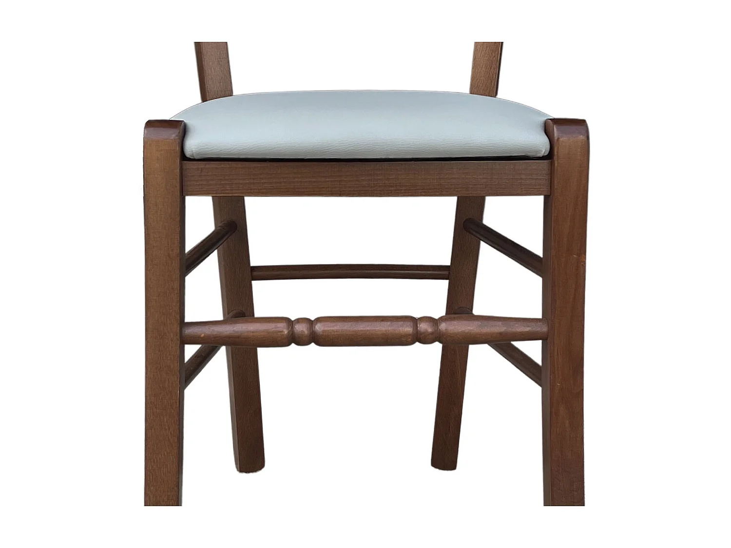 Silla Loris de madera de nogal oscuro con asiento acolchado en símil piel color gris hielo