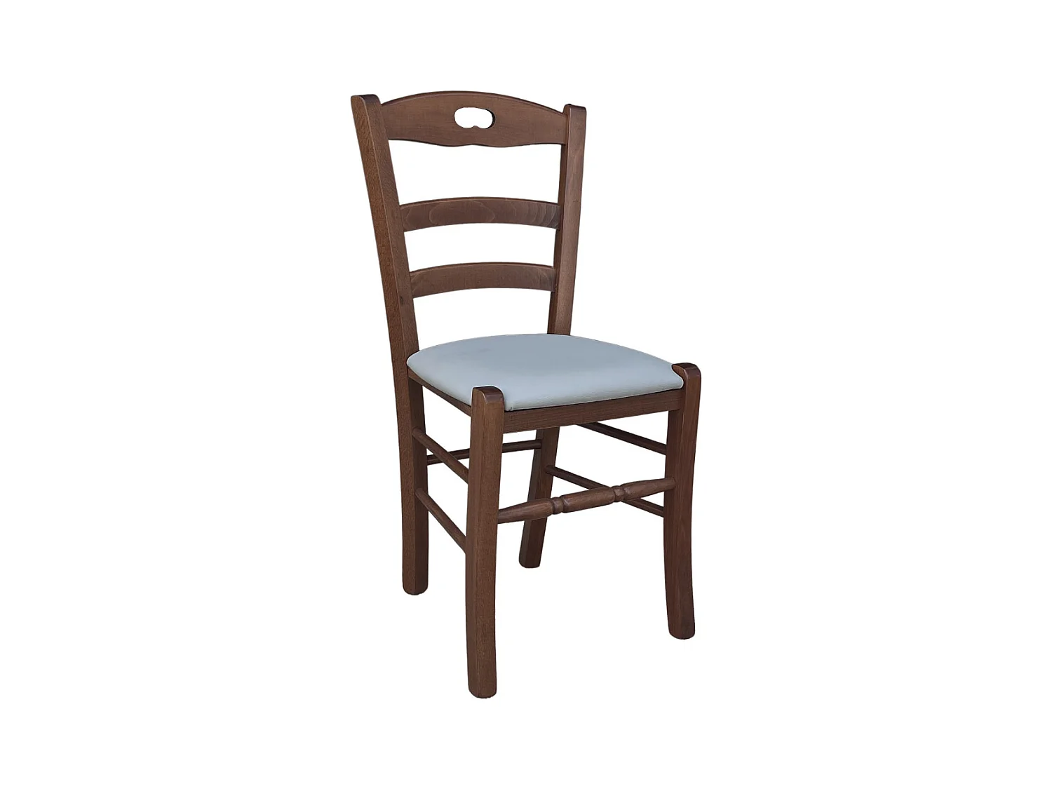 Chaise Loris en bois de noyer foncé avec assise rembourrée en simili cuir gris glacier