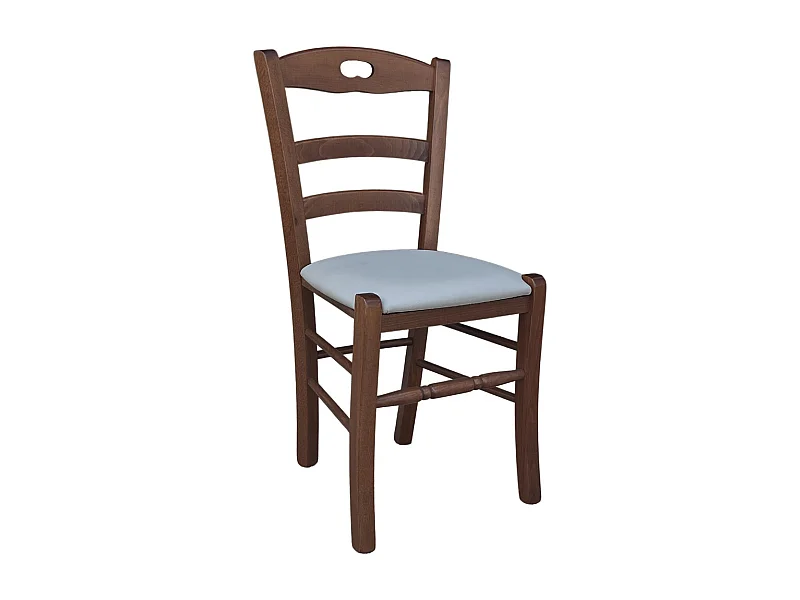 Chaise Loris en bois de noyer foncé avec assise rembourrée en simili cuir gris glacier