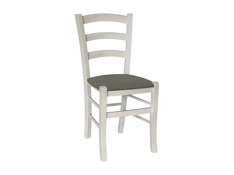 Silla veneciana rústica de madera blanca con asiento similar a carey