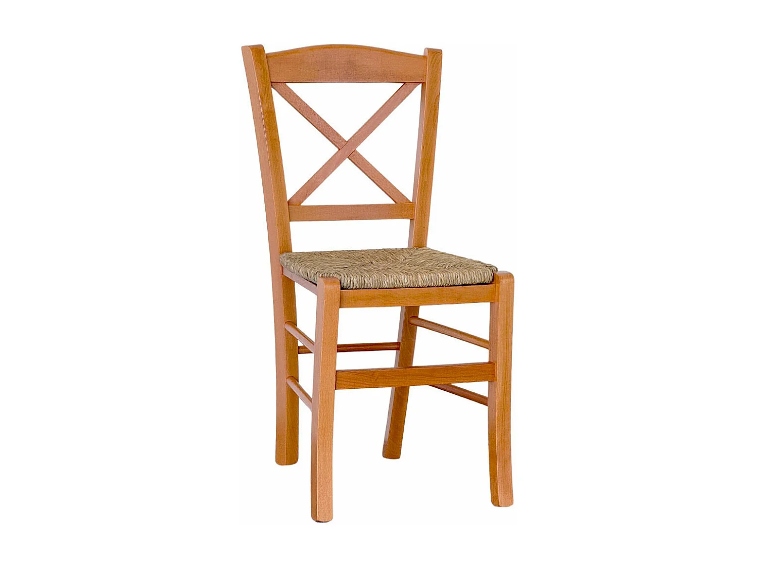 Chaise de salle à manger en bois de cerisier à croix de Venise avec assise en paille