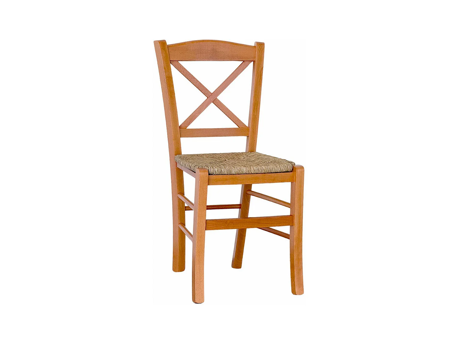 Chaise de salle à manger en bois de cerisier à croix de Venise avec assise en paille