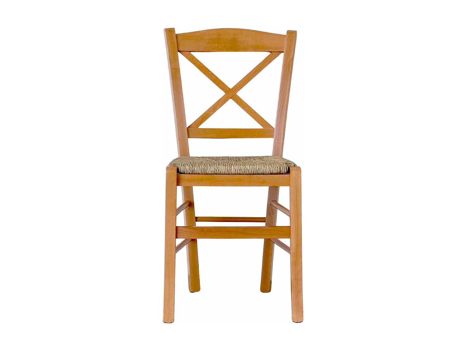 Chaise de salle à manger en bois de cerisier à croix de Venise avec assise en paille