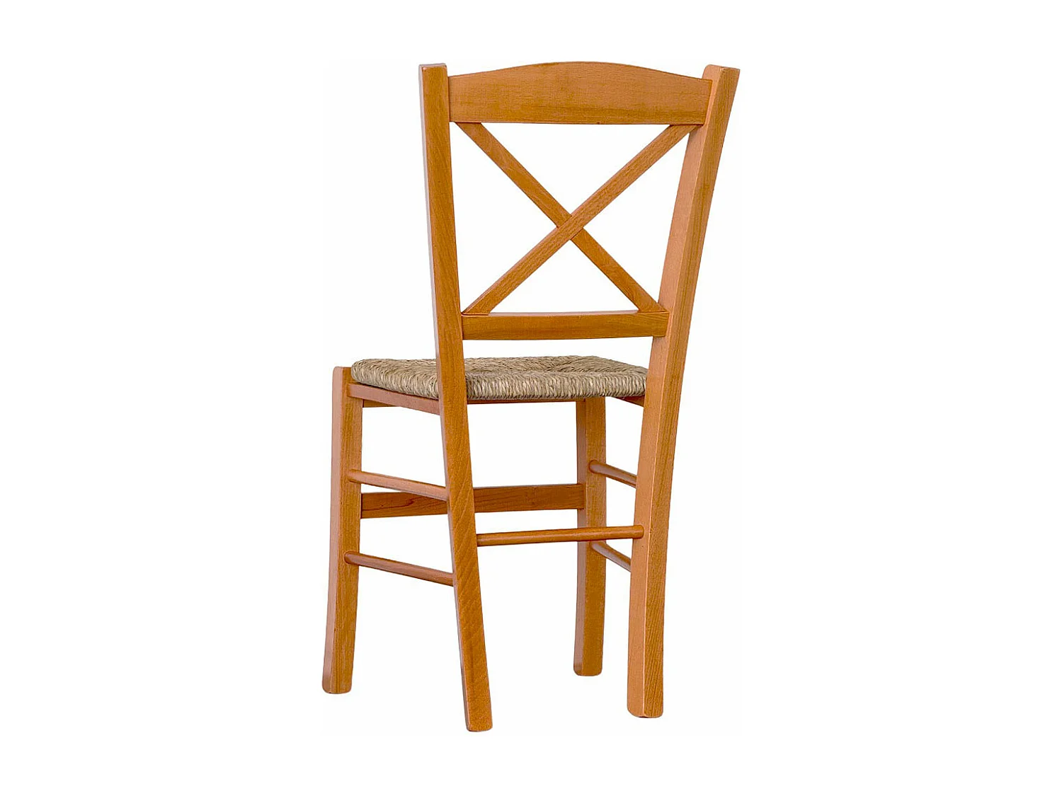 Chaise de salle à manger en bois de cerisier à croix de Venise avec assise en paille
