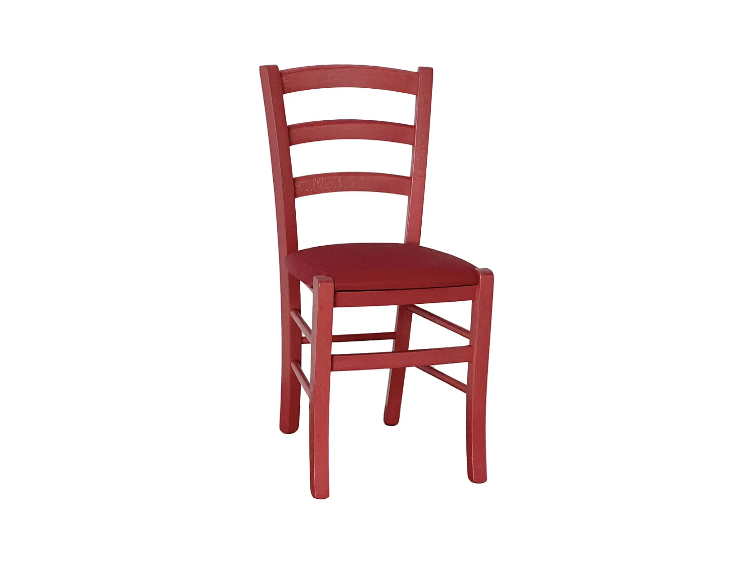 Chaise en bois rouge de Venise avec assise en simili cuir rouge