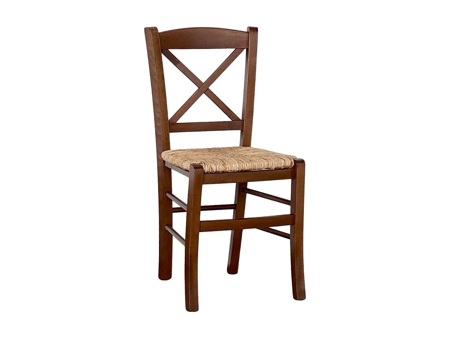 Chaise rustique en bois de noyer foncé avec assise en paille de riz