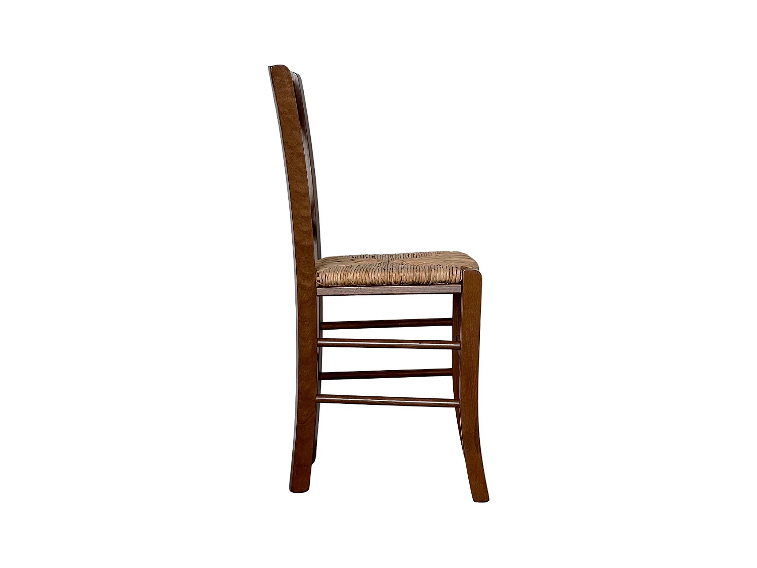 Chaise rustique en bois de noyer foncé avec assise en paille de riz