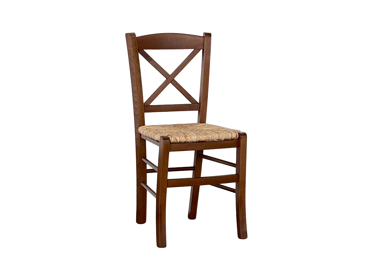 Chaise rustique en bois de noyer foncé avec assise en paille de riz