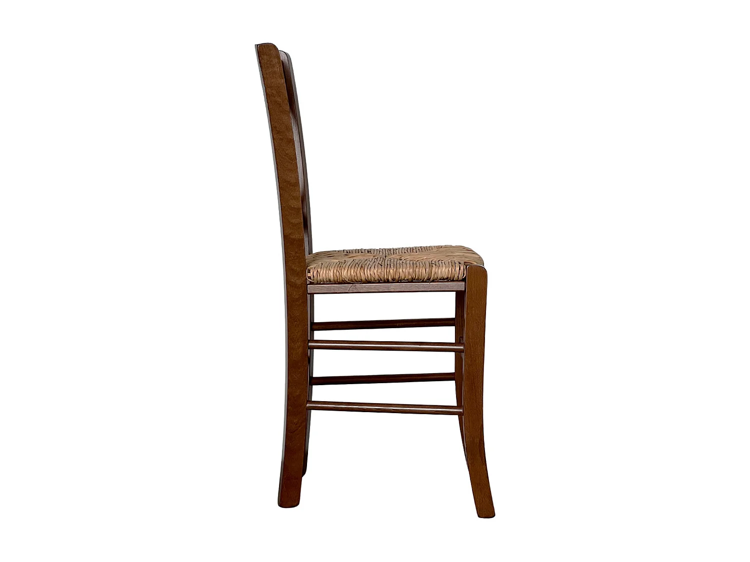 Chaise rustique en bois de noyer foncé avec assise en paille de riz