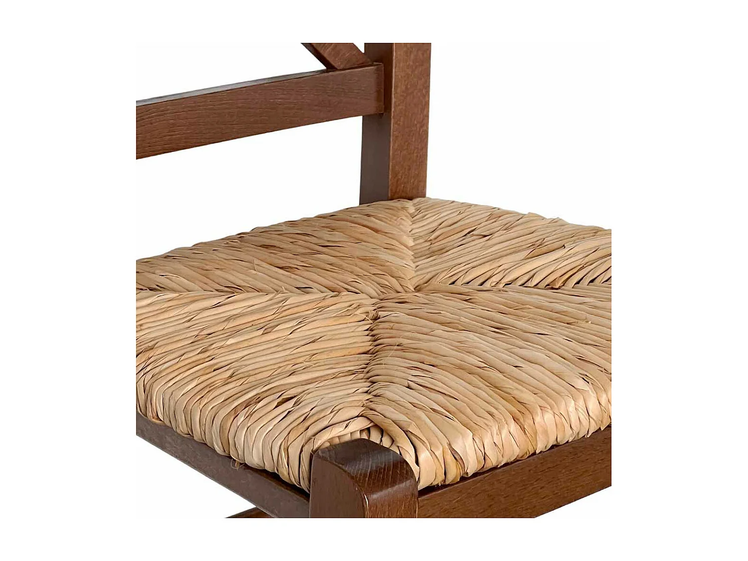 Chaise rustique en bois de noyer foncé avec assise en paille de riz