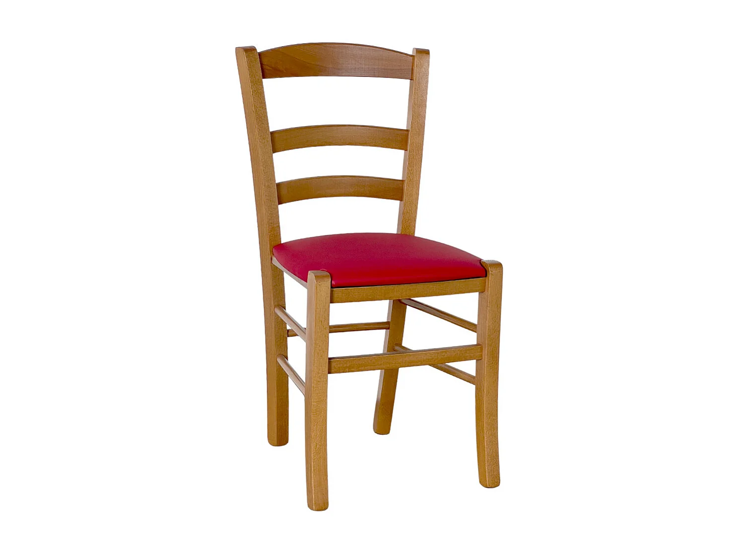 Sedia legno paesana noce chiaro con seduta imbottita rosso