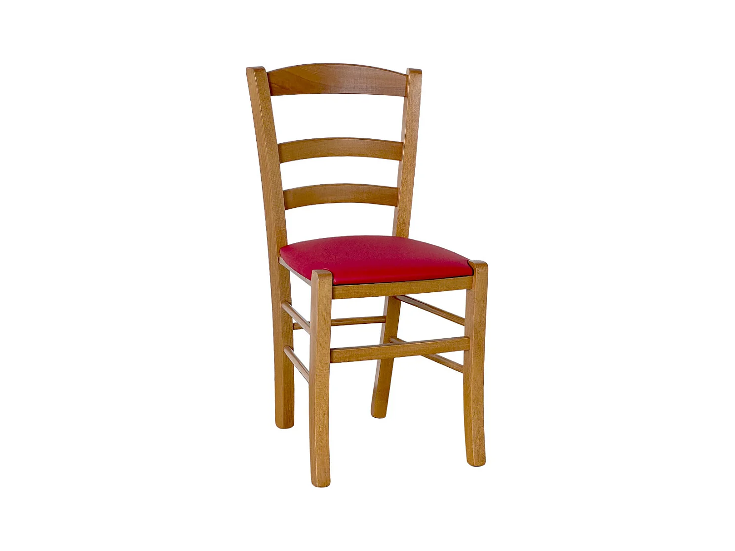 Chaise de campagne en bois de noyer clair avec assise rembourrée rouge