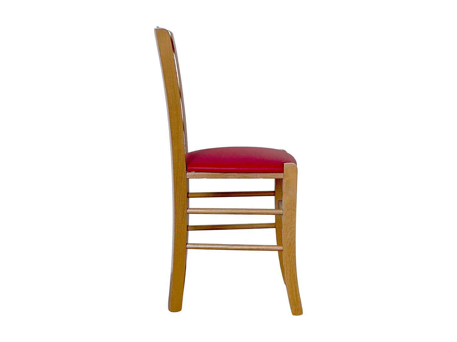 Sedia legno paesana noce chiaro con seduta imbottita rosso