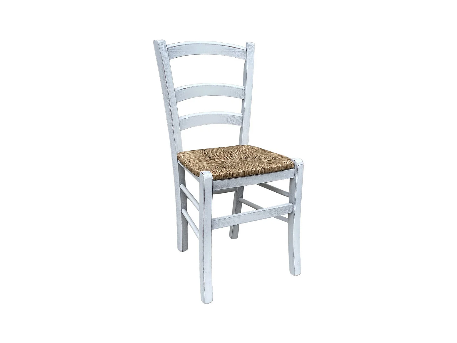 Chaise vénitienne ancienne en bois blanc avec assise en paille des marais