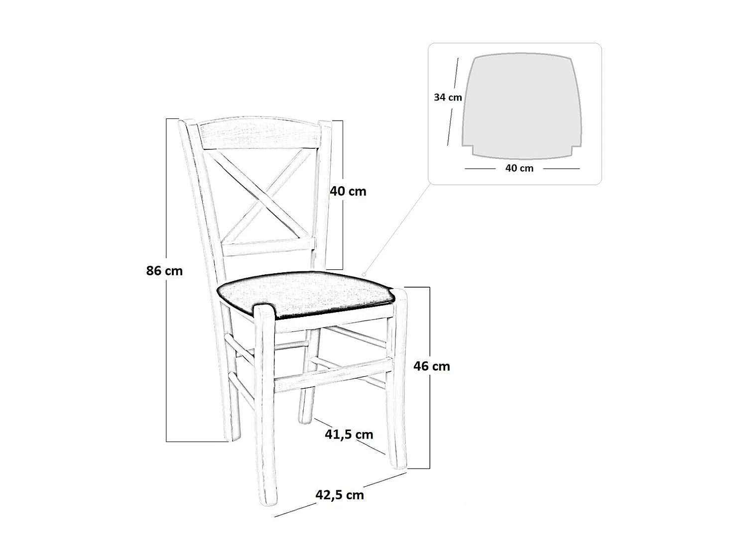 Chaise en bois de noyer foncé avec assise en simili cuir gris anthracite