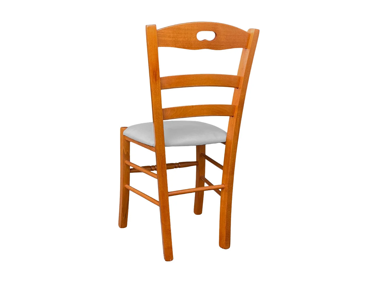 Chaise en cerisier Loris avec assise rembourrée en éco-cuir gris clair