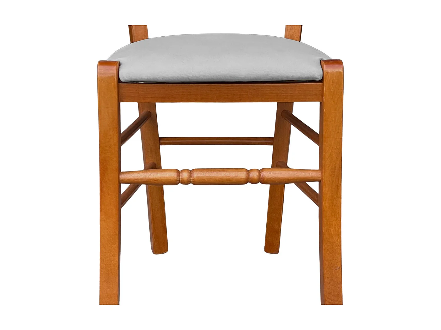 Chaise en cerisier Loris avec assise rembourrée en éco-cuir gris clair