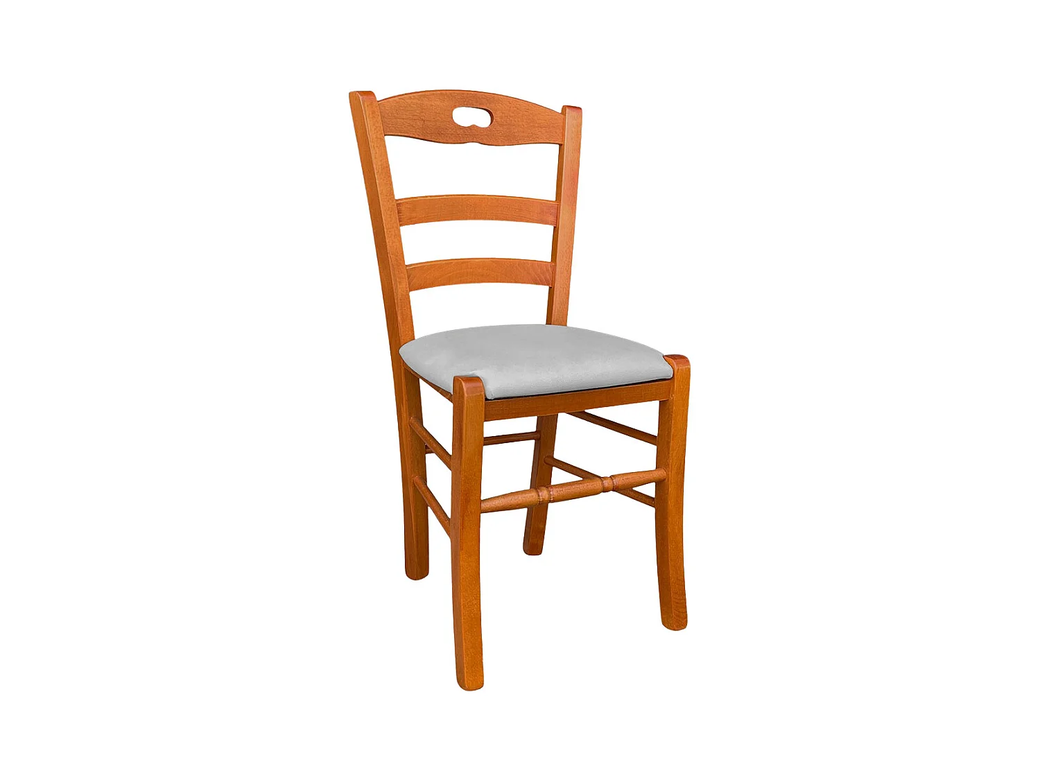 Chaise en cerisier Loris avec assise rembourrée en éco-cuir gris clair