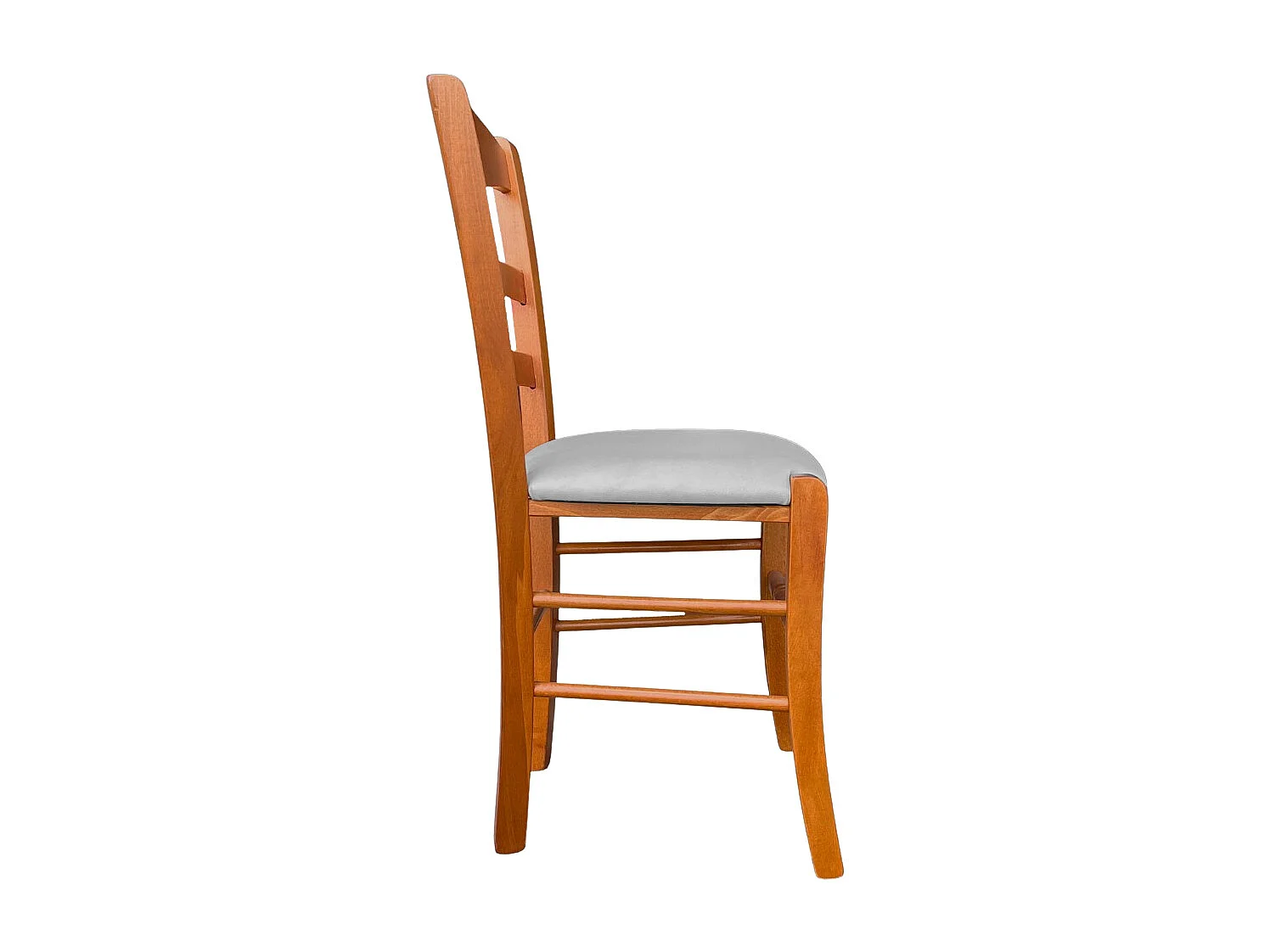 Chaise en cerisier Loris avec assise rembourrée en éco-cuir gris clair