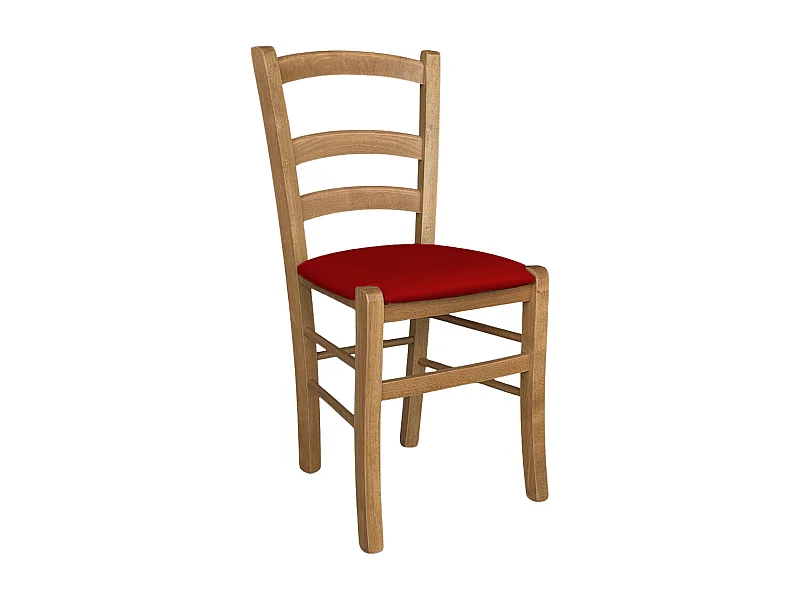 Sedia in legno Venezia noce chiaro con seduta imbottita similpelle rosso