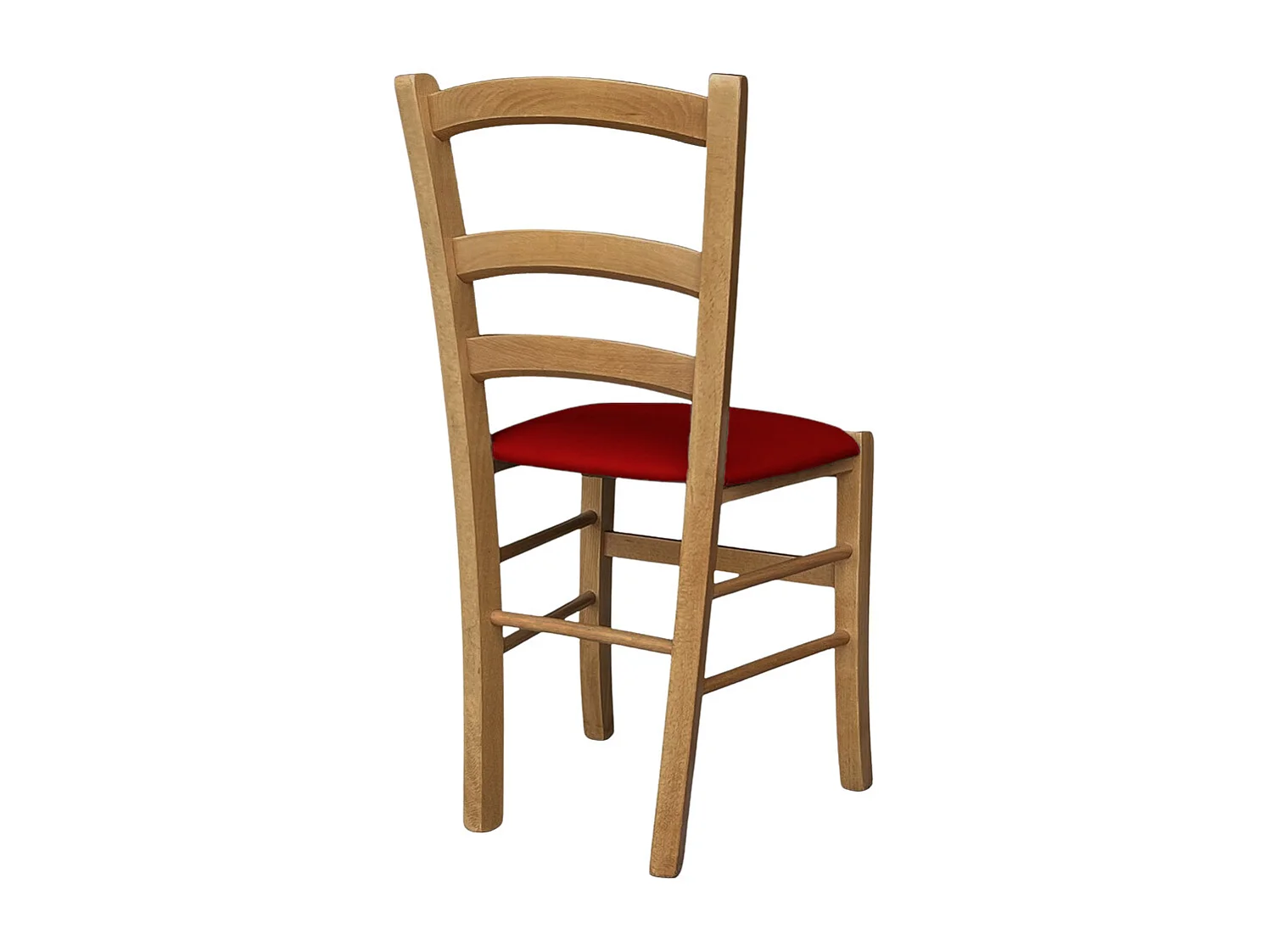 Chaise Venezia en bois de noyer clair avec assise rembourrée en similicuir rouge