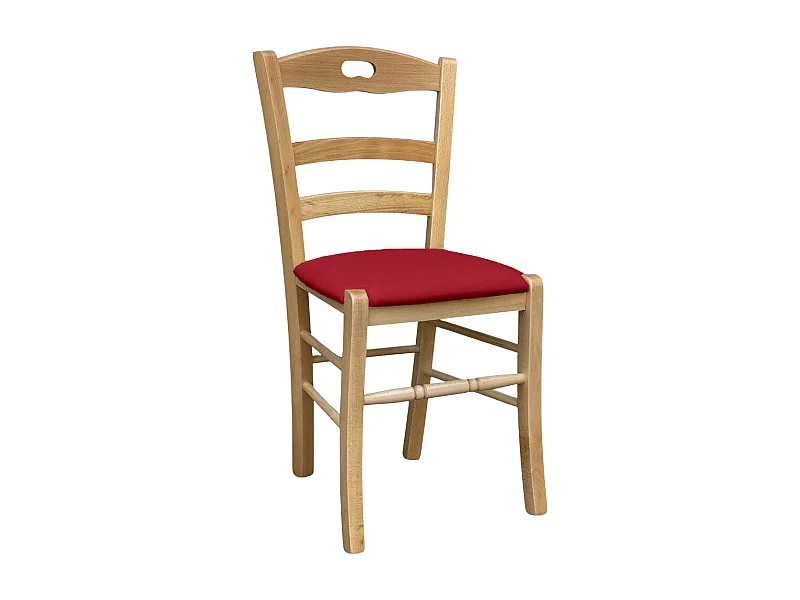 Sedia legno Loris naturale con seduta imbottita ecopelle rosso