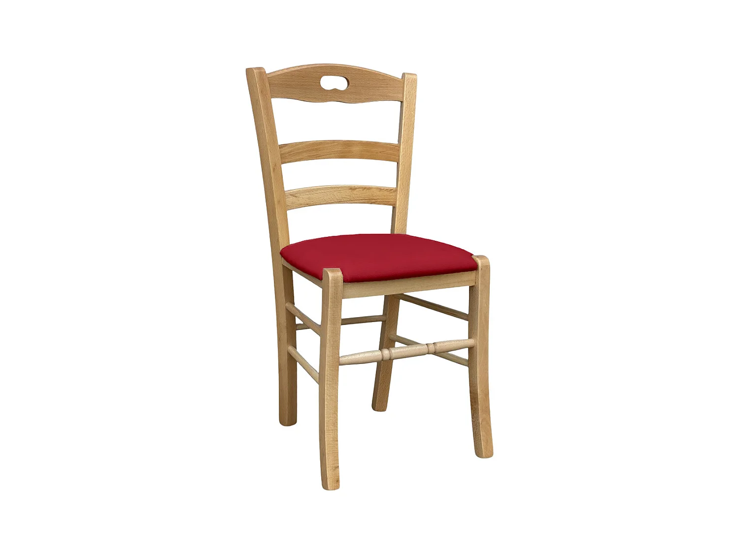 Siège en bois de Loris naturel avec assise encastrée en éco-cuir rouge