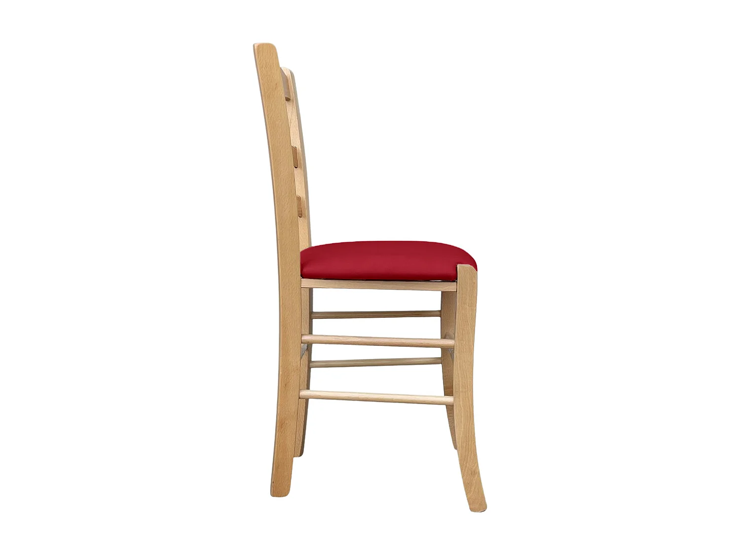 Siège en bois de Loris naturel avec assise encastrée en éco-cuir rouge