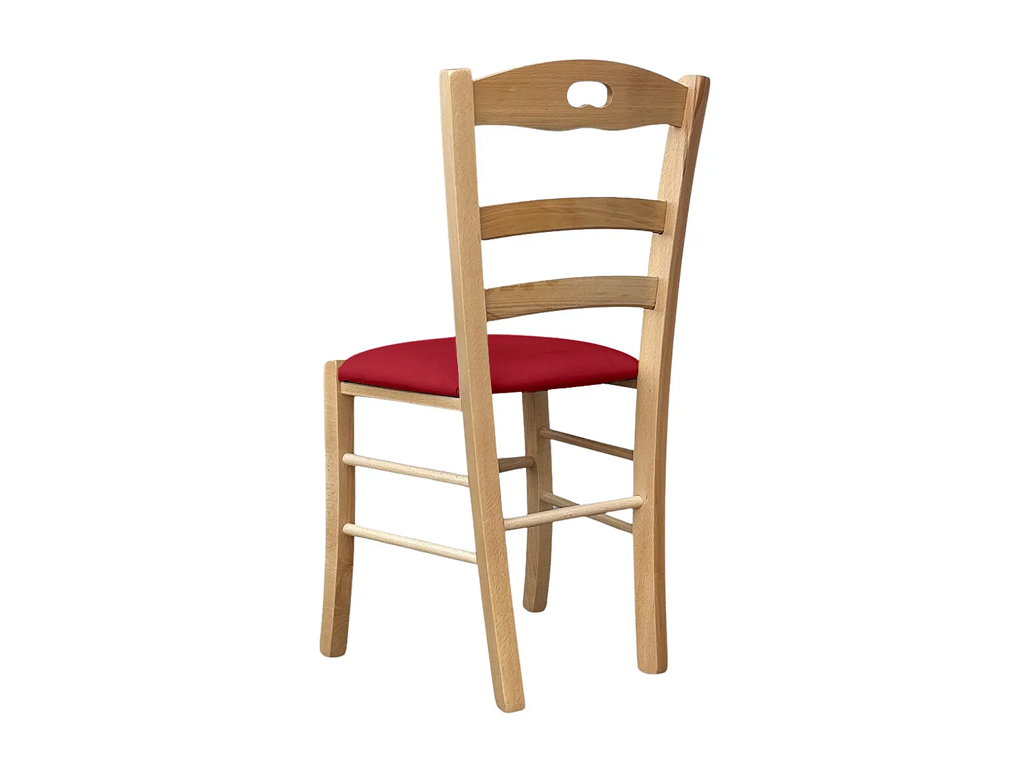 Siège en bois de Loris naturel avec assise encastrée en éco-cuir rouge