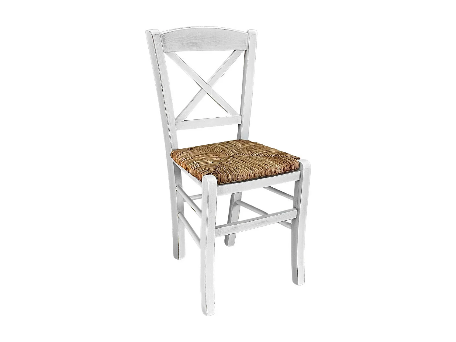 Chaise en bois de Venise antique croix blanche avec assise en paille de riz