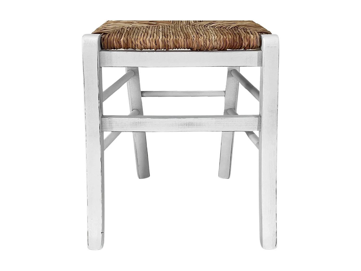 Chaise en bois de Venise antique croix blanche avec assise en paille de riz