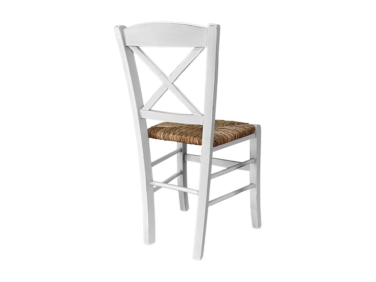 Chaise en bois de Venise antique croix blanche avec assise en paille de riz