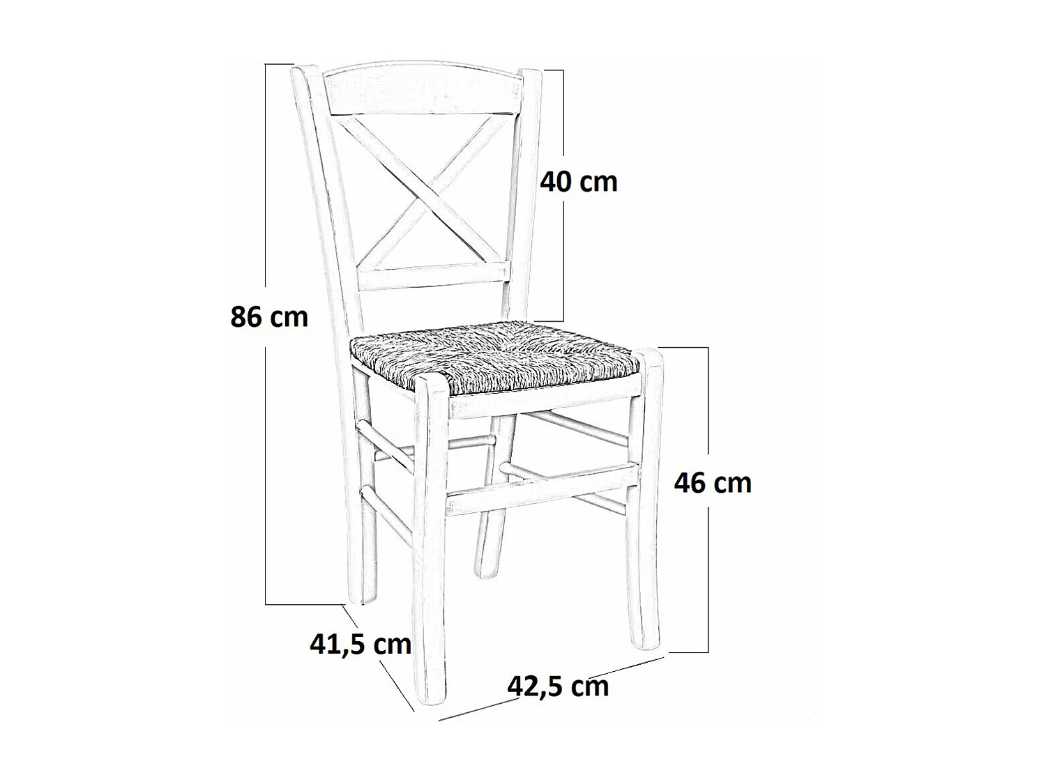 Chaise en bois de Venise antique croix blanche avec assise en paille