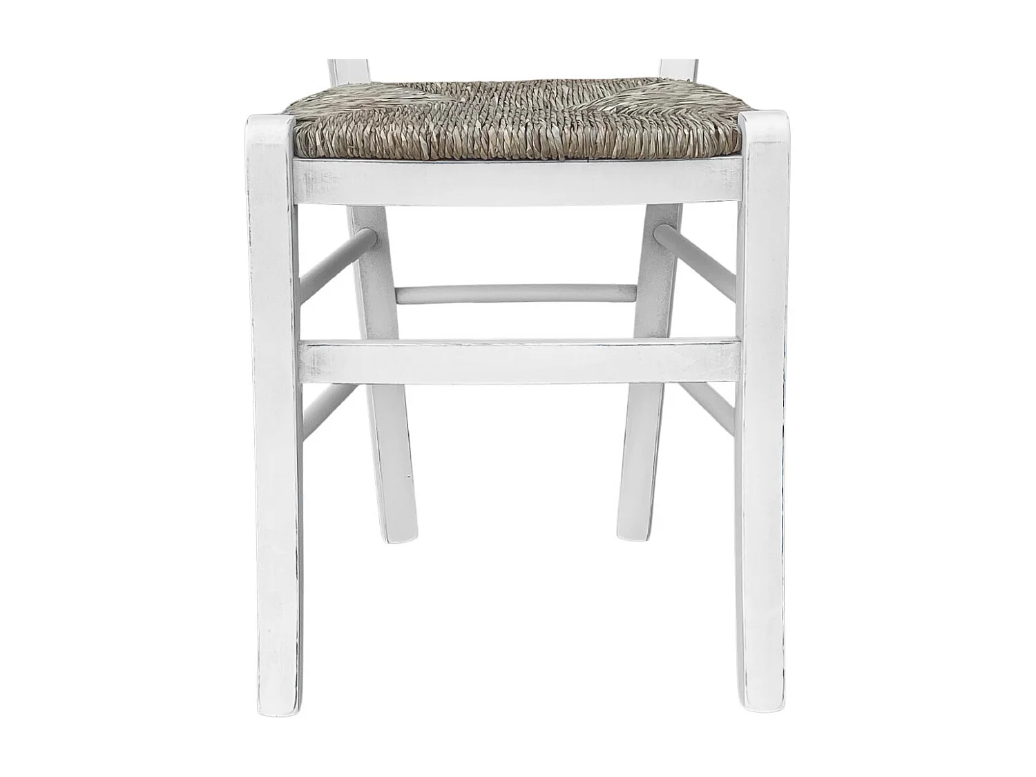 Chaise en bois de Venise antique croix blanche avec assise en paille