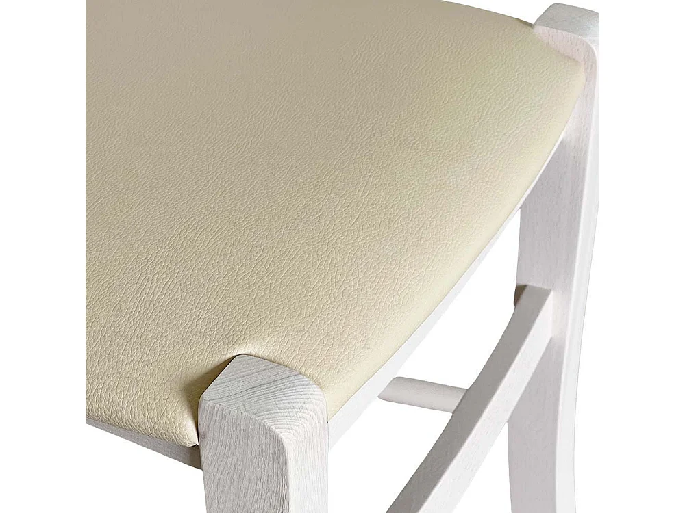 Chaise de campagne en bois de Venise blanche avec assise en simili cuir beige