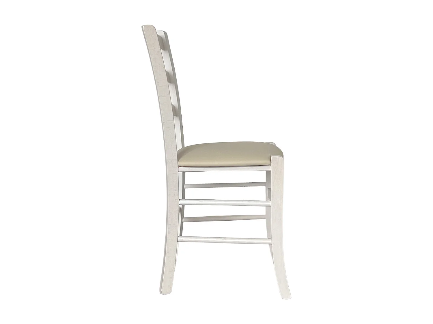 Chaise de campagne en bois de Venise blanche avec assise en simili cuir beige