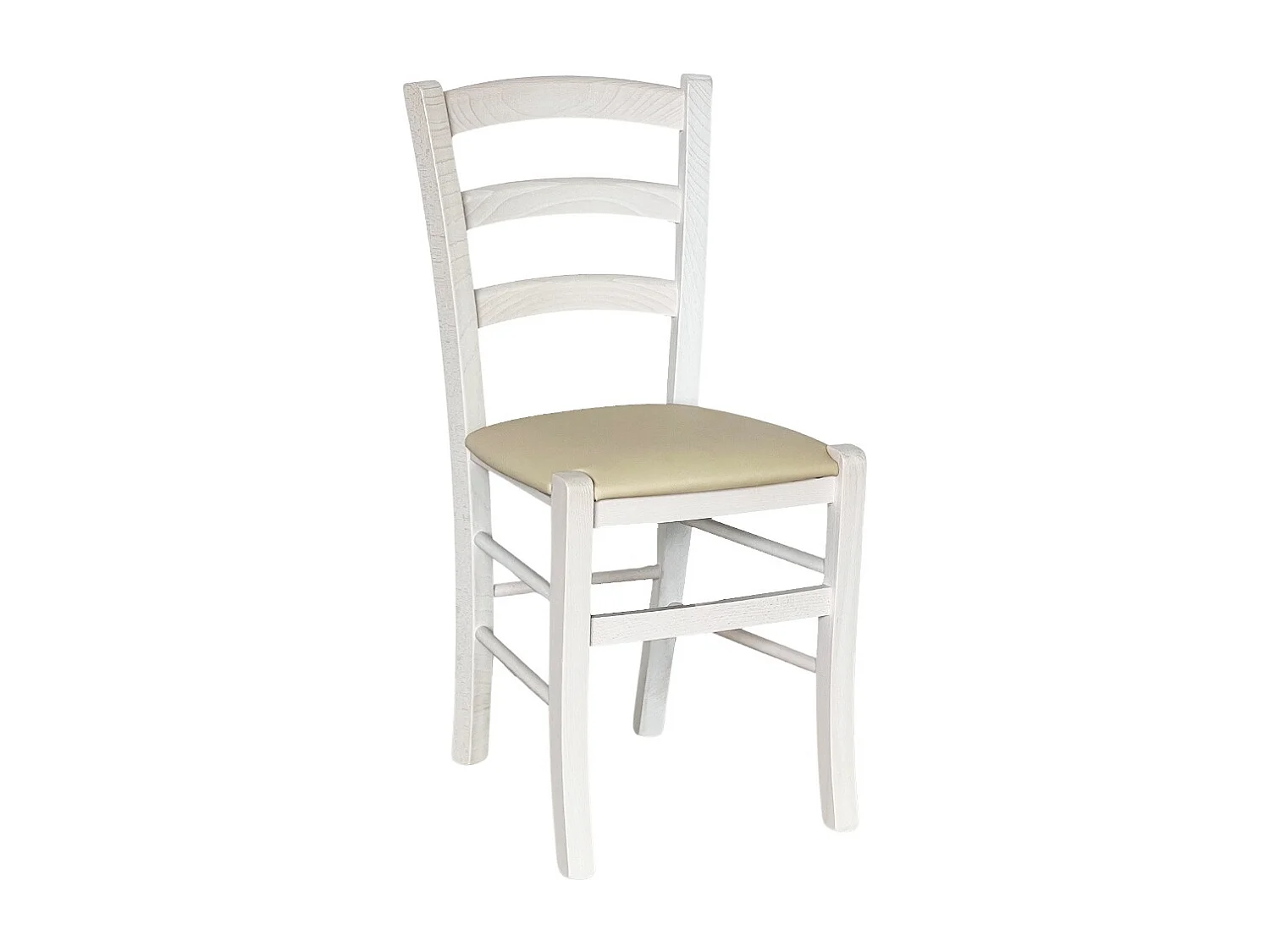 Chaise de campagne en bois de Venise blanche avec assise en simili cuir beige