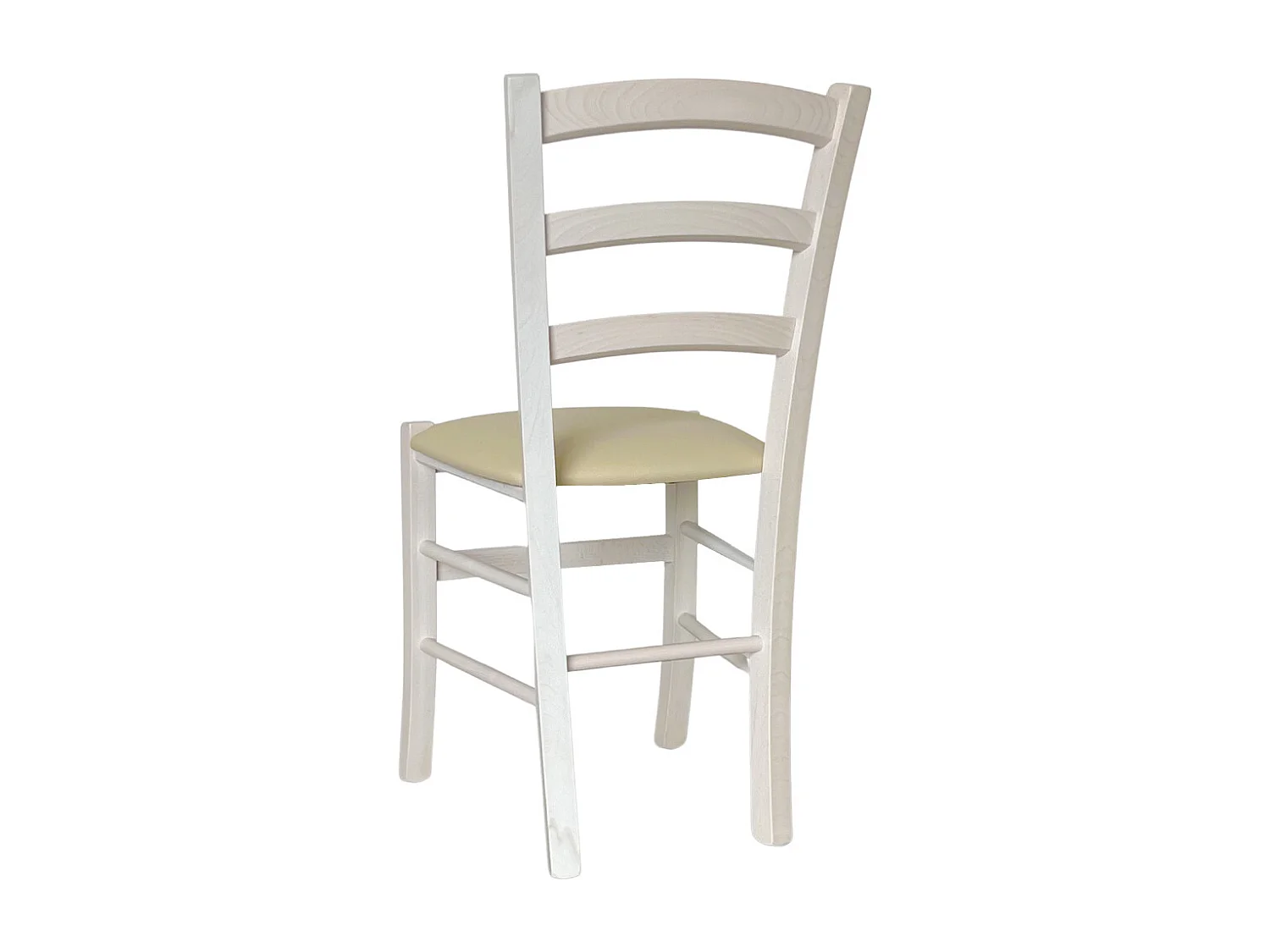 Chaise de campagne en bois de Venise blanche avec assise en simili cuir beige
